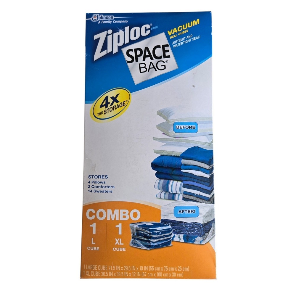 Ziploc Space Bag , 2‎ Piece Cube Combo Vac Bags (1 Large and 1 Extra Large)